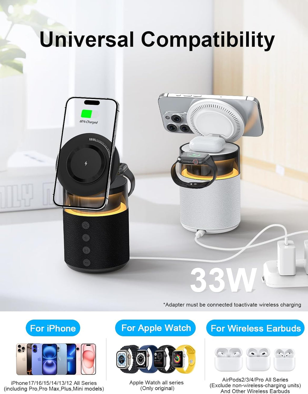Fast 5 in 1 home charger wireless Bluetooth speaker