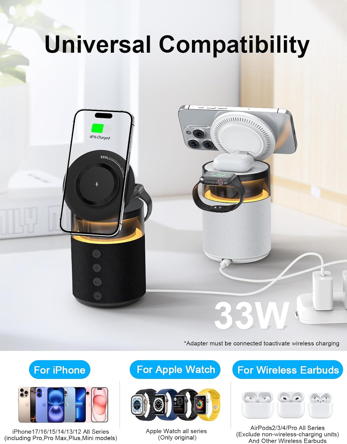 Fast 5 in 1 home charger wireless Bluetooth speaker