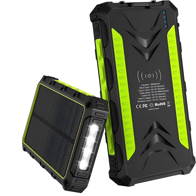 Powerbank Solare Wireless 20000mAh – Batteria Esterna Con Ricarica Rapida E LED, Colore Nero - Foto 2